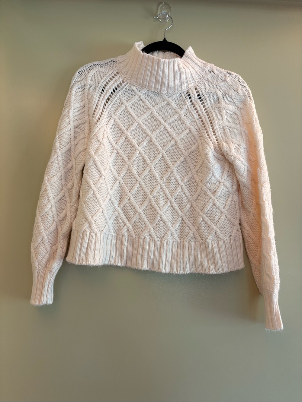 Textured Cream Cable Turtleneck Sweater